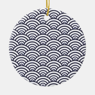 Japanse Blauwe Golven Seigaiha Zee Keramisch Ornament