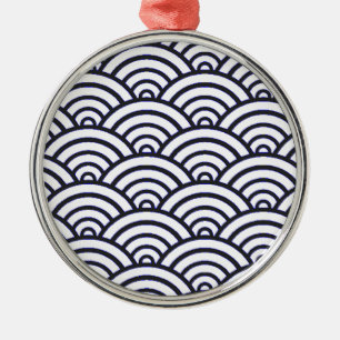 Japanse Blauwe Golven Seigaiha Zee Metalen Ornament