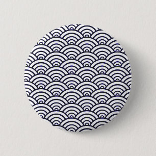 Japanse Blauwe Golven Seigaiha Zee Ronde Button 5,7 Cm