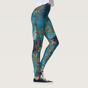 Japanse Blauwe Zijde Kimono Leggings