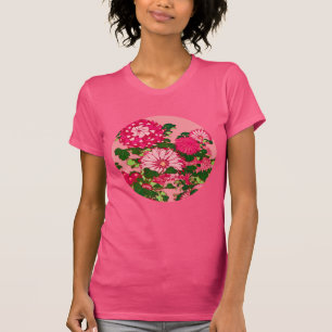Japanse Bloem Medaillon, Fuchsia en Koraal Roze T-shirt