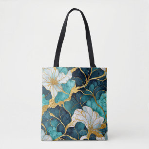 Japanse Bloem Teal Goud Draagtas