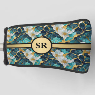 Japanse Bloem Teal Goud Golfheadcover