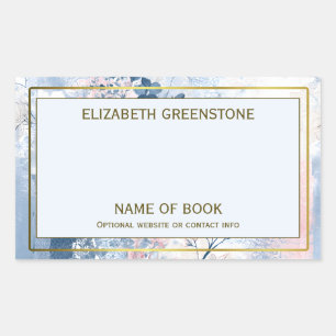 Japanse Bloemen Auteur Handtekening Boekplaat Rechthoekige Sticker