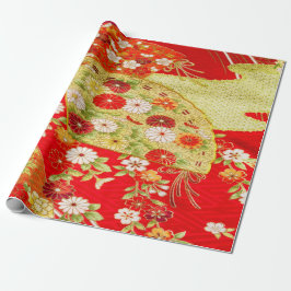 Japanse Bloemen Kersenbloesem Rood Goud Decoupage Cadeaupapier