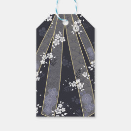 Japanse Bloemen Kimono Patroon Denim Cadeaulabel