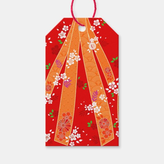 Japanse Bloemen Kimono Patroon Spring Cadeaulabel (Voorkant)