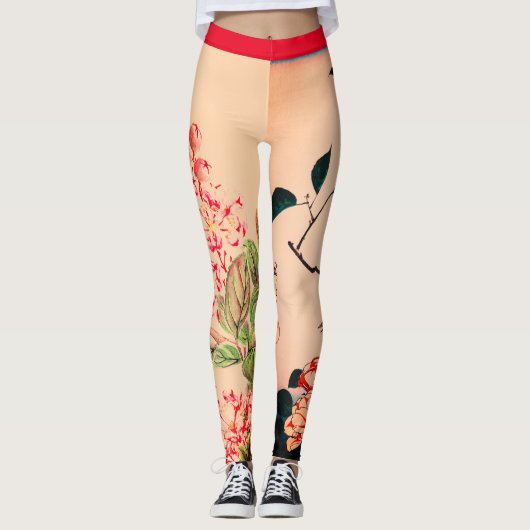 JAPANSE BLOEMKUNST GEDRUKTE LEGGINGS (Voorkant)