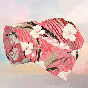 Japanse bloesems in wit op roze bordeaux stropdas