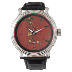 Japanse bloesems -  rood horloge