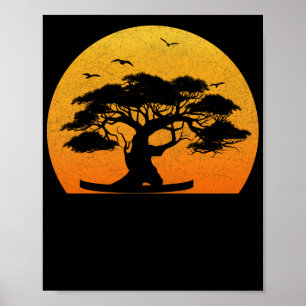 Japanse bomen Zen Buddhist Oranje Sunset Bonsai Poster