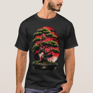 Japanse Bonsai Boom met Rode Maan T-shirt