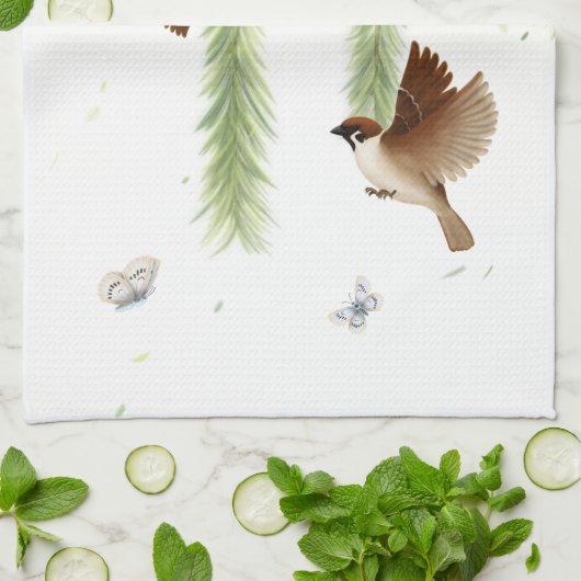 Japanse boom kruipt onder een sluipende wilg theedoek (Gevouwen)