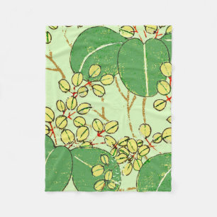 Japanse botanische groene blad houtsnede afdruk fleece deken
