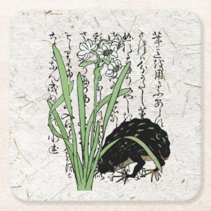 Japanse botanische kikker pad achttiende eeuw  vierkante kartonnen onderzetter