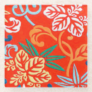 Japanse brocade - rood en wit glazen onderzetter
