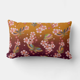 Japanse Butterflies Amid Sakura Blossom Gold Kussen