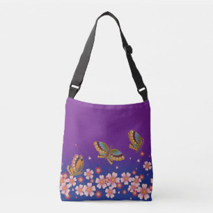 Japanse Butterflies Amid Sakura Blossom Paars Crossbody Tas