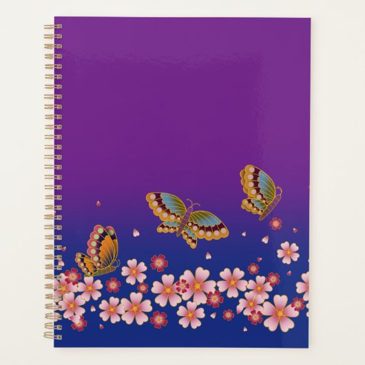 Japanse Butterflies Amid Sakura Blossom Paars Planner (Voorkant)