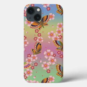 Japanse Butterflies Amid Sakura Blossom Rainbow iPhone 13 Hoesje
