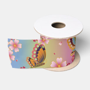 Japanse Butterflies Amid Sakura Blossom Rainbow Lint