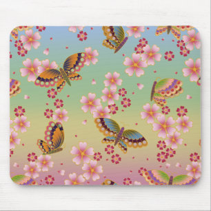 Japanse Butterflies Amid Sakura Blossom Rainbow Muismat