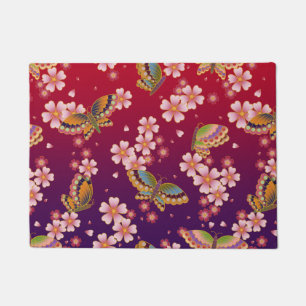 Japanse Butterflies Amid Sakura Blossom Red Deurmat