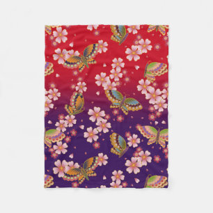 Japanse Butterflies Amid Sakura Blossom Red Fleece Deken