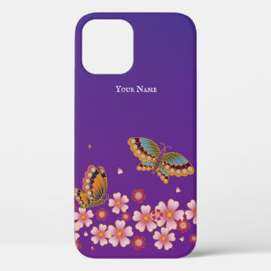 Japanse Butterflies Sakura Blossom gepersonaliseer iPhone 12 Hoesje