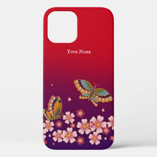Japanse Butterflies Sakura Blossom gepersonaliseer iPhone 12 Hoesje