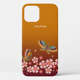 Japanse Butterflies Sakura Blossom gepersonaliseer iPhone 12 Hoesje