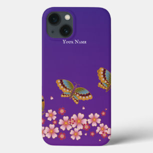 Japanse Butterflies Sakura Blossom gepersonaliseer iPhone 13 Hoesje