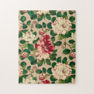 Japanse Camellia-patroon. Dieproze op Beige Legpuzzel