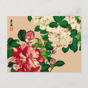 Japanse Camellias. Diep roze op beige Briefkaart