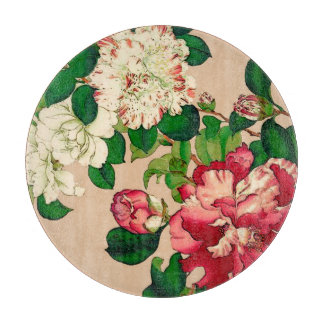 Japanse Camellias. Diep roze op beige Snijplank