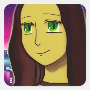 Japanse Cartoon Comic Style Mona Lisa Japan Vierkante Sticker