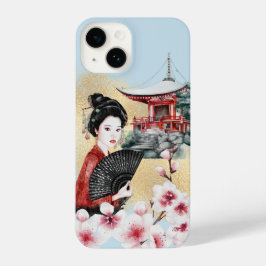 Japanse Cherry Blossom Pagoda Geisha Girl iPhone 14 Hoesje