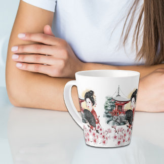 Japanse Cherry Blossom Pagoda Geisha Girl Latte Mok