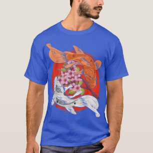 Japanse Cherry Blossom Tree Koi Fish Yin Yang Mann T-shirt