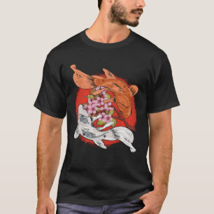 Japanse Cherry Blossom Tree Koi Fish Yin Yang Mann T-shirt