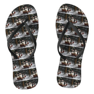 Japanse Chin Besneeuwde slee Kerstmis decoratie Teenslippers