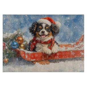 Japanse Chin Dog in Sledge Laat het Sneeuw Kerstmi Snijplank