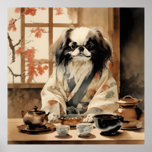 Japanse Chin Dog organiseert een theeceremonie Poster