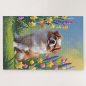 Japanse Chin Dog Spring Bloemen Schilderen Legpuzzel (Horizontaal)