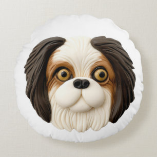 Japanse Chin Hond 3D Geïnspireerd Rond Kussen