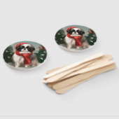 Japanse Chin Hond in Sneeuw Kerstmis Handwaaier (Niet-gemonteerd)