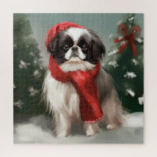 Japanse Chin-hond in Sneeuw Kerstmis Legpuzzel