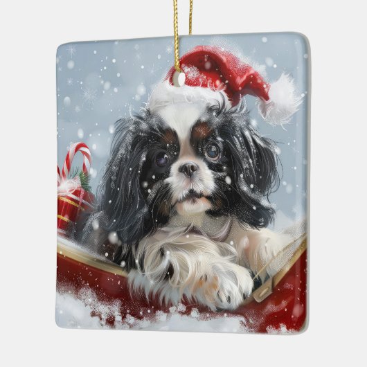 Japanse Chin Hond Kerstmis Feest Keramisch Ornament (Links)