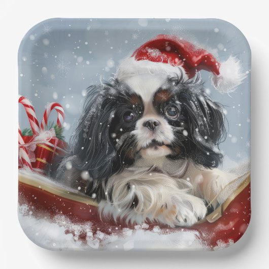 Japanse Chin Hond Kerstmis Feest Papieren Bordje (Voorkant)