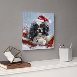 Japanse Chin Hond Kerstmis Festief Vierkante Klok